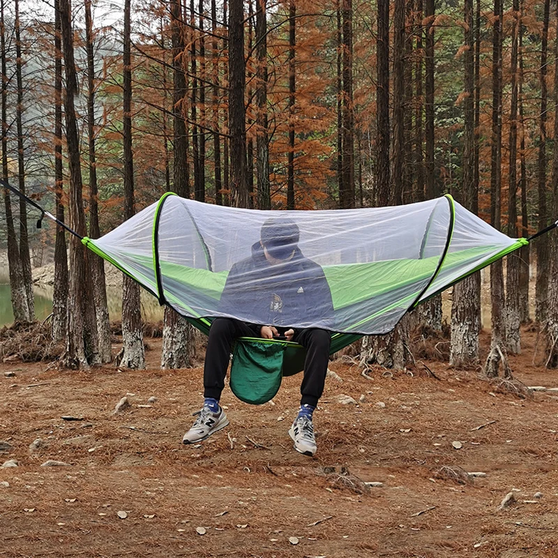 Automatic Quick-opening Mosquito Net Hammock Outdoor Camping Pole Hammock swing Anti-rollover Nylon Rocking Chair 260x140cm