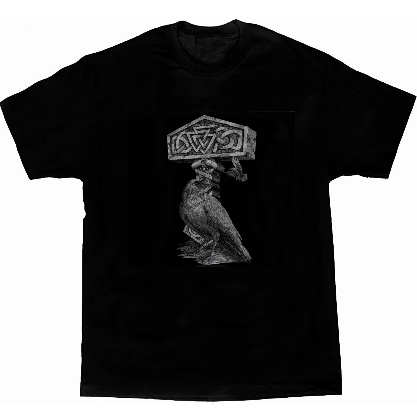 Thor's Hammer, Odin's Raven Hugin and Munin.  Rune T-Shirt. Premium Cotton Short Sleeve O-Neck Mens T Shirt New S-3XL