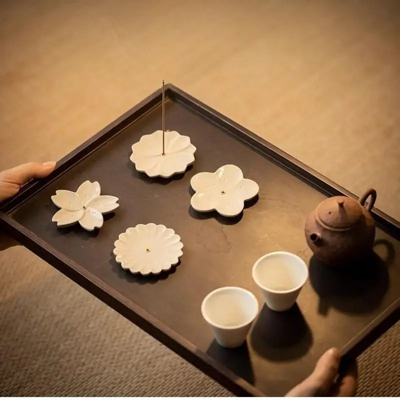 Ceramic Flower Pattern Incense Stick Holder With Ash Catcher Non-Toxic for Home Office Meditation Spa Gifting Use