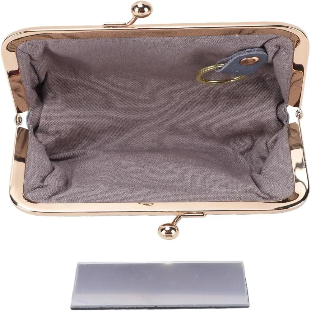 Portable Top Grain Leather Wallet Compact With Key Ring Makeup Organizer Coin Purse Travel