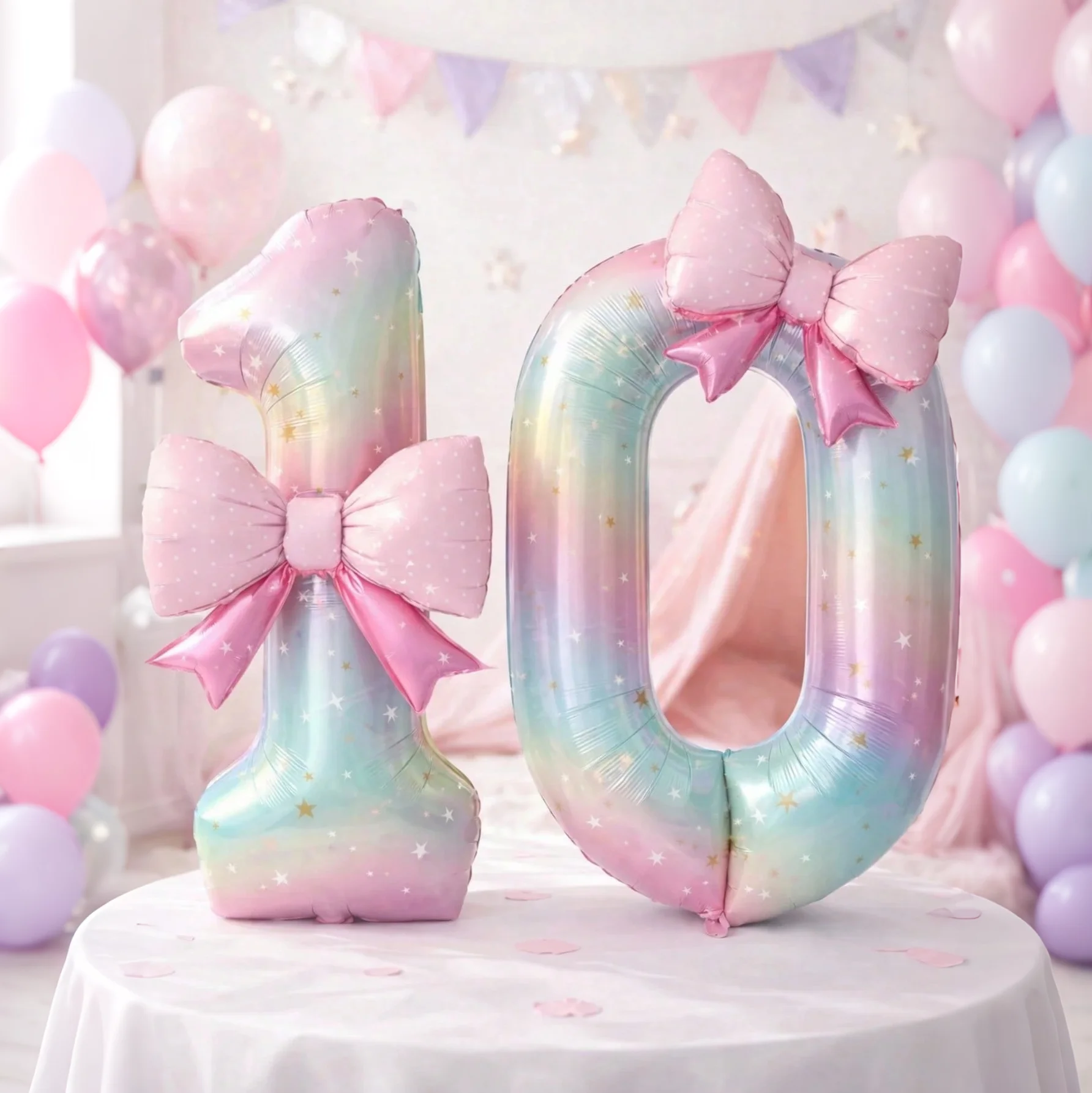 40 Zoll große Sternenhimmel-Zahlenfolienballons, mit Mini-Schleifenballons, Zahlenballons im Prinzessinnen-Stil, Schmetterlings-Geburtstagsparty-Dekorationszubehör