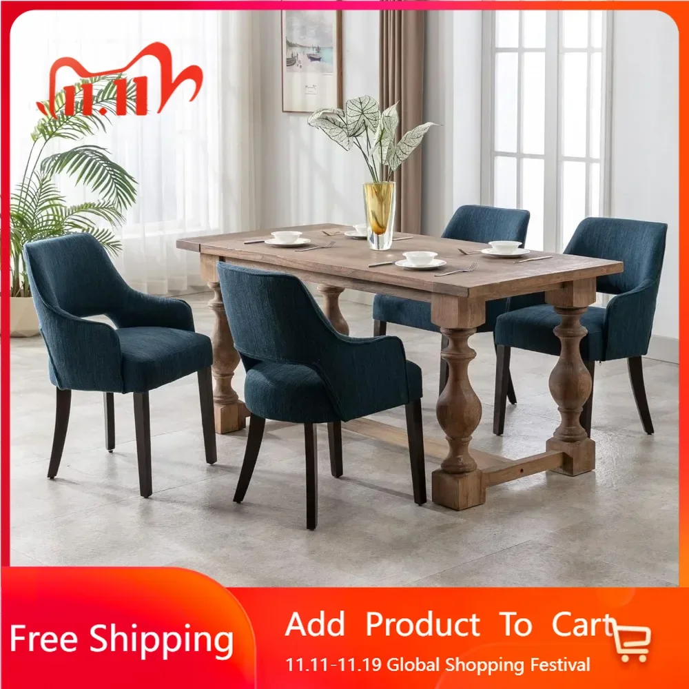 

Dining Chair Set of 4 with Wood Legs, Upholstered Accent Chairs for Living Room Dinings Room Restaurant, Linen Dining Chair