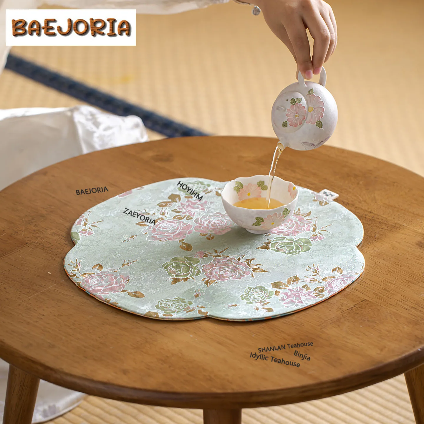 BAEJORIA Fresh Flowers Pink Peony Tea Table Mats Handmade Drink Coaster Dinner Table Cloth Mat Tea Items Accessories Decoration