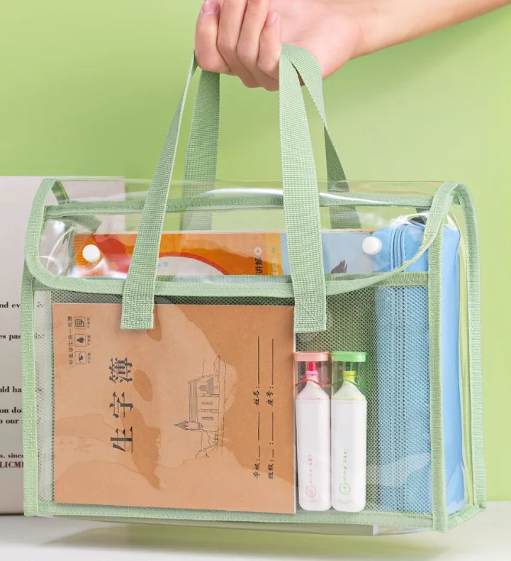 PVC Waterproof Transparent Study Bag Junior High & Primary School Subject Document Bag Handheld Exam Test Paper Organizer