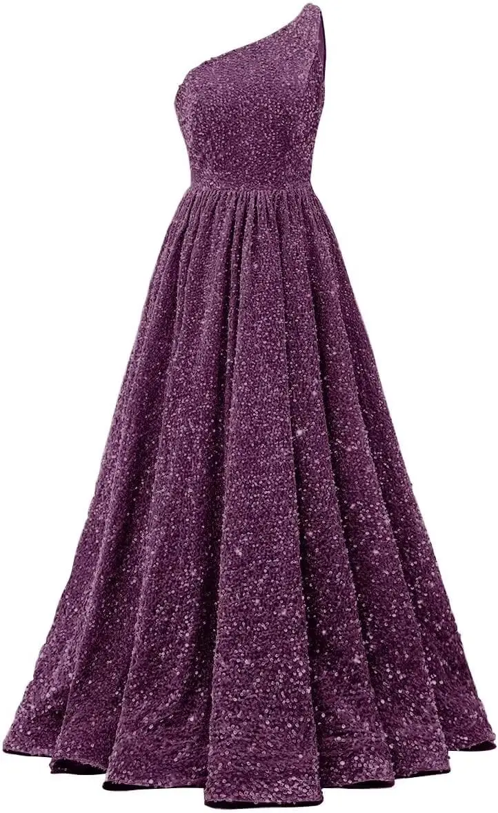 

Женское сверкающее платье на одно плечо 2025 года, длинное блестящее вечернее платье, дворецное бальное вечернее платье, торжественное платье трапециевидной формы