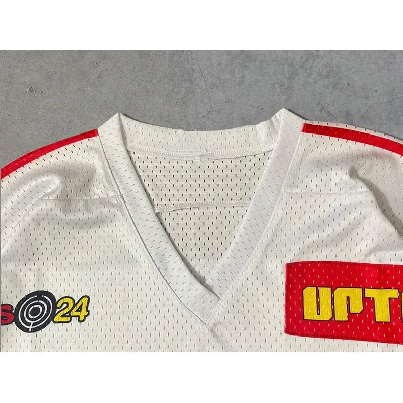 تي شيرت شبكي برقبة على شكل جمجمة وردية للرجال والنساء ، تيشيرت كبير الحجم ، طباعة شعار رقعة ، موضة غير رسمية ، جودة عالية ، 24SS