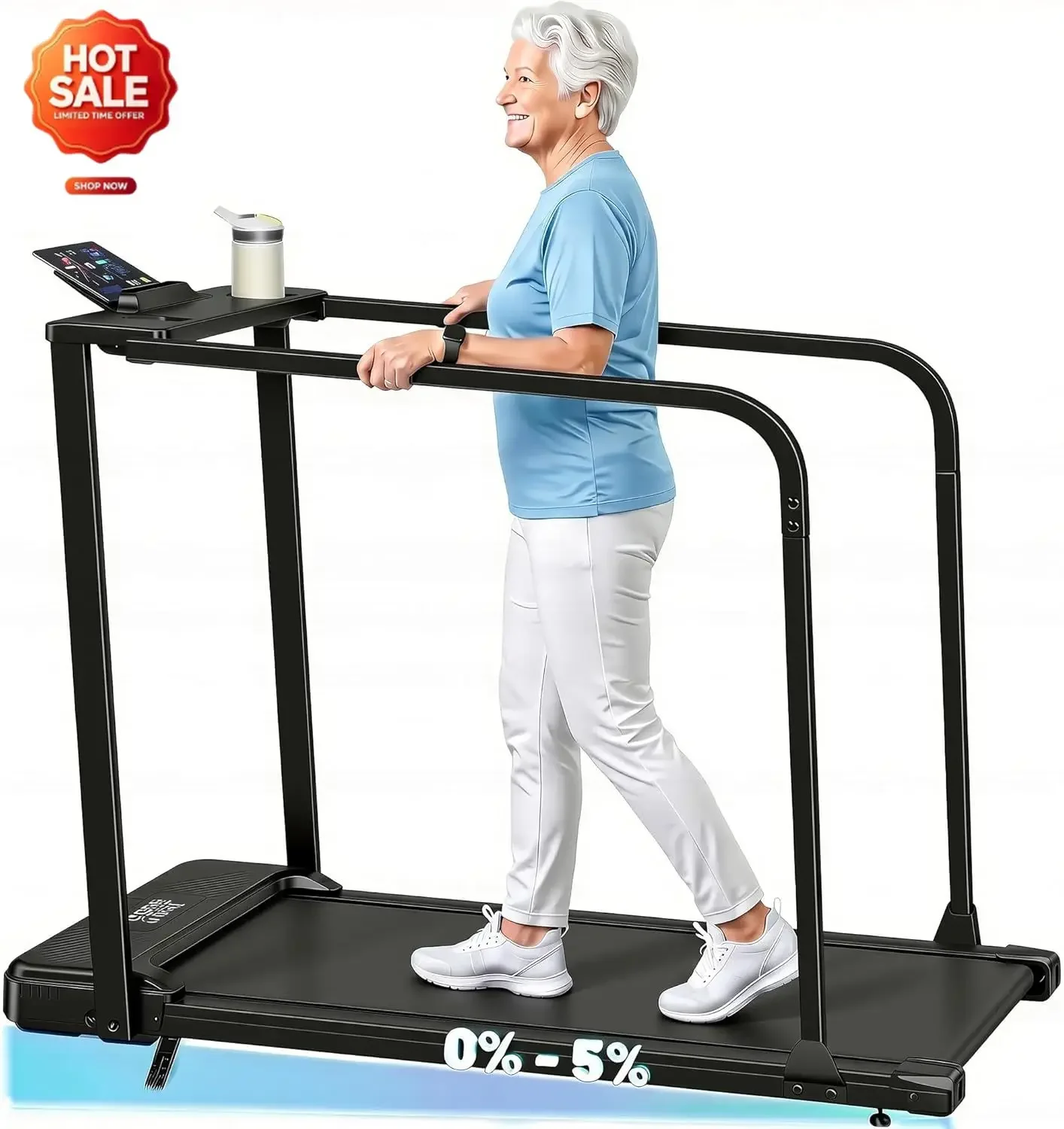 Walking Pad Treadmill With Incline - Desk Treadmill With Handle Bar, Compact For Home Small Spaces, Office, Remote Control