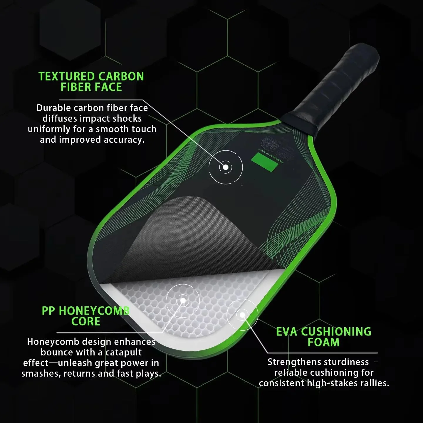 4th Gen PROV PP Honeycomb Core Pickleball Paddle, Matte Carbon Fiber Face, Thermoformed, Training & Entertainment Use