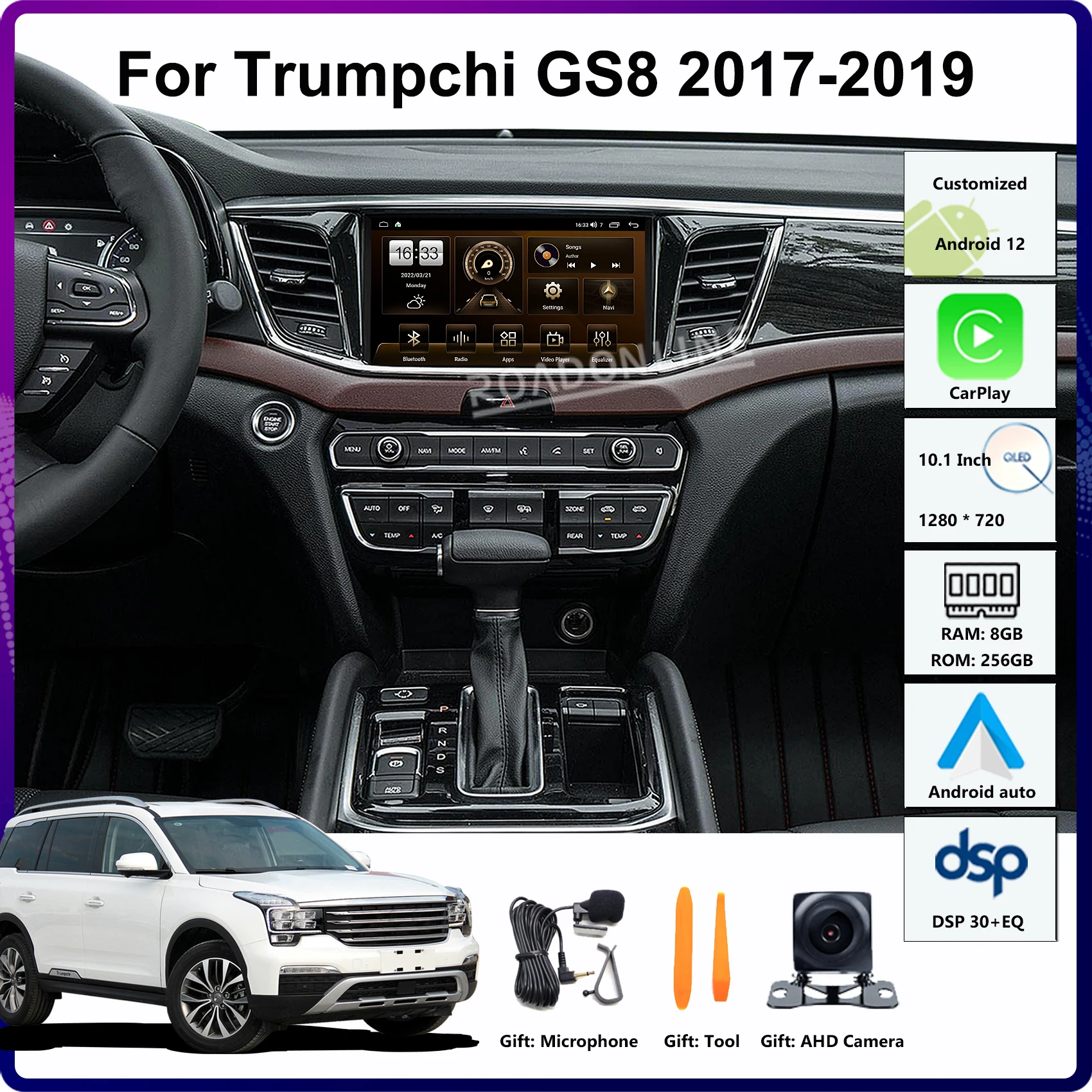 

Автомобильный мультимедийный плеер, 10,1 дюйма, для GAC Trumpchi GS8 2017-2019, 8 ядер, 8 + 256 ГБ, Android 12, стереоприемник, радио, головное устройство CarPlay