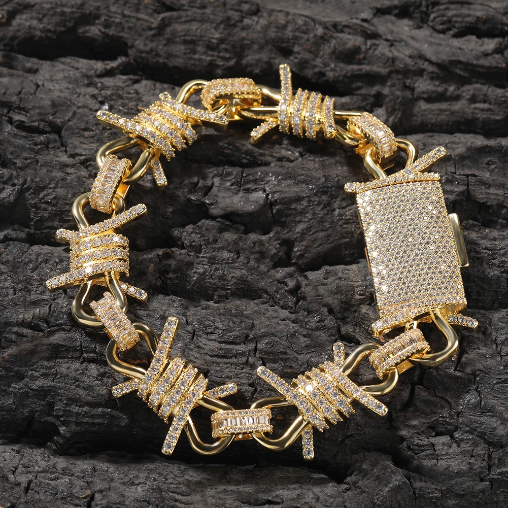 UWIN Large Iron Wire Bracelet Iced Out Cubic Zirconia Barbed Bangle Fashion Luxury Hiphop Jewelry