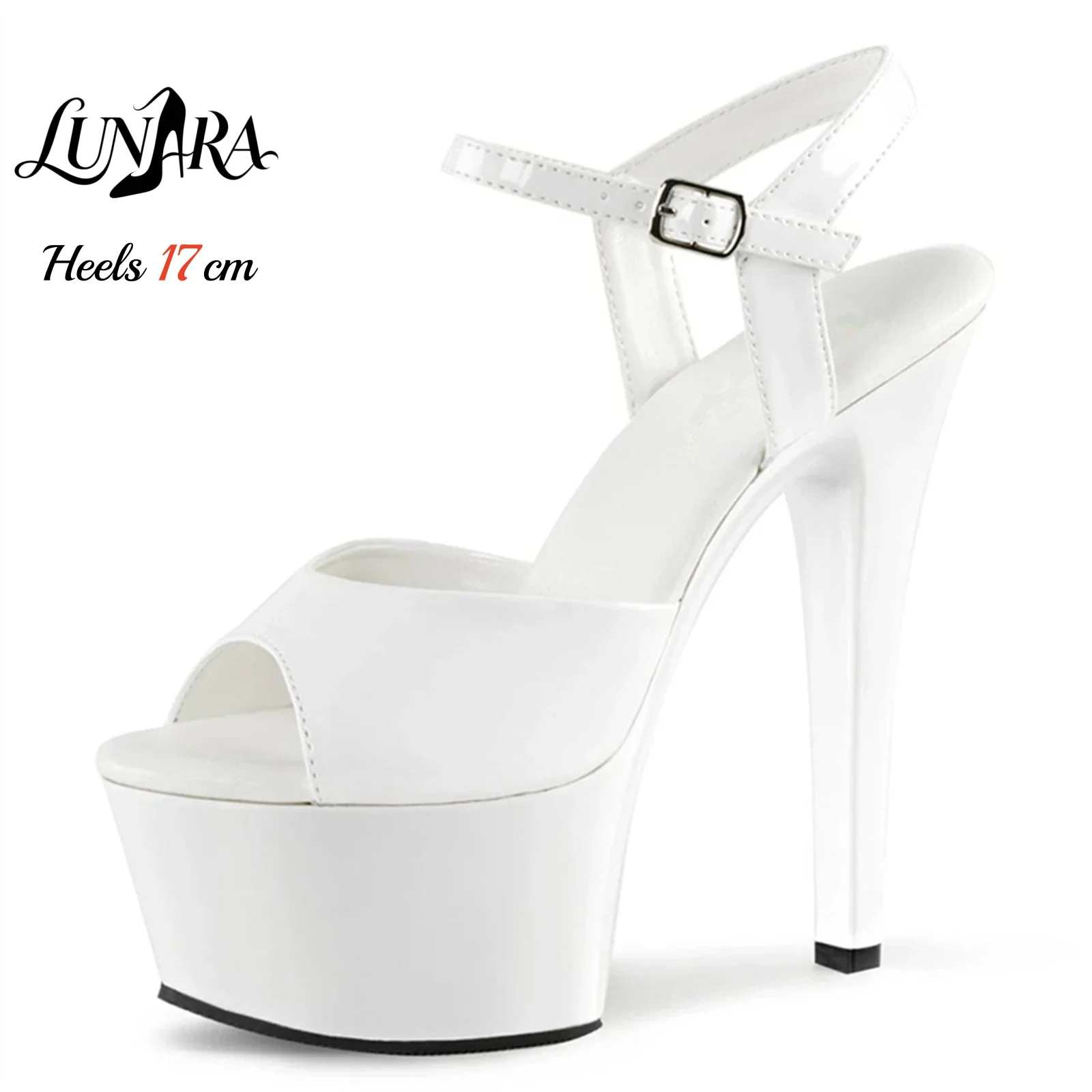 17cm/7Inch White Patent Leather Ankle Strap Buckle Open Toe Platform Stilettos Sandals Stripper shoes Pole dance Club Rave Party