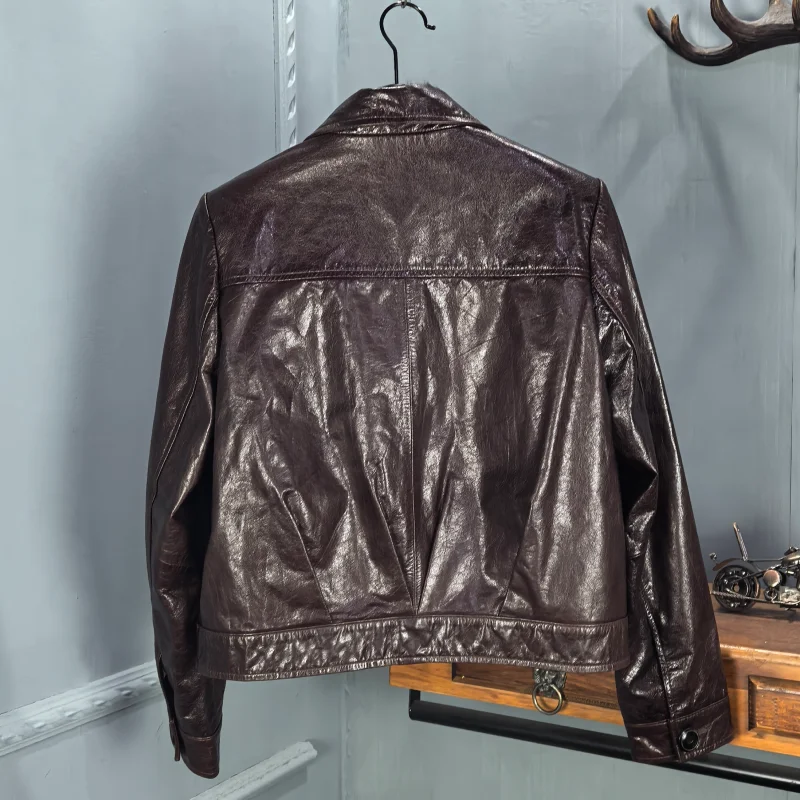 جاكيت دراجة نارية أوروبي أنيق 2025 وصول جديد لفصل الشتاء معطف نسائي من الجلد الطبيعي متعدد الاستخدامات بياقة واقفة