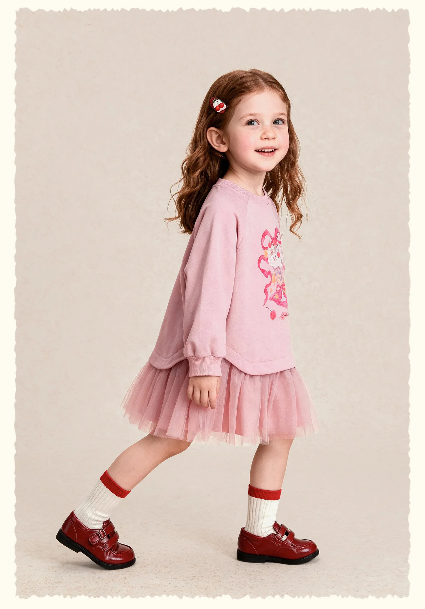 Amila 2026 Herbst Neues Kinder-Mädchen-Mesh-Splice-Kleid Niedliches Eiscreme-Muster Süßes Liebliches Prinzessinnen-Partykleid – Detail 11