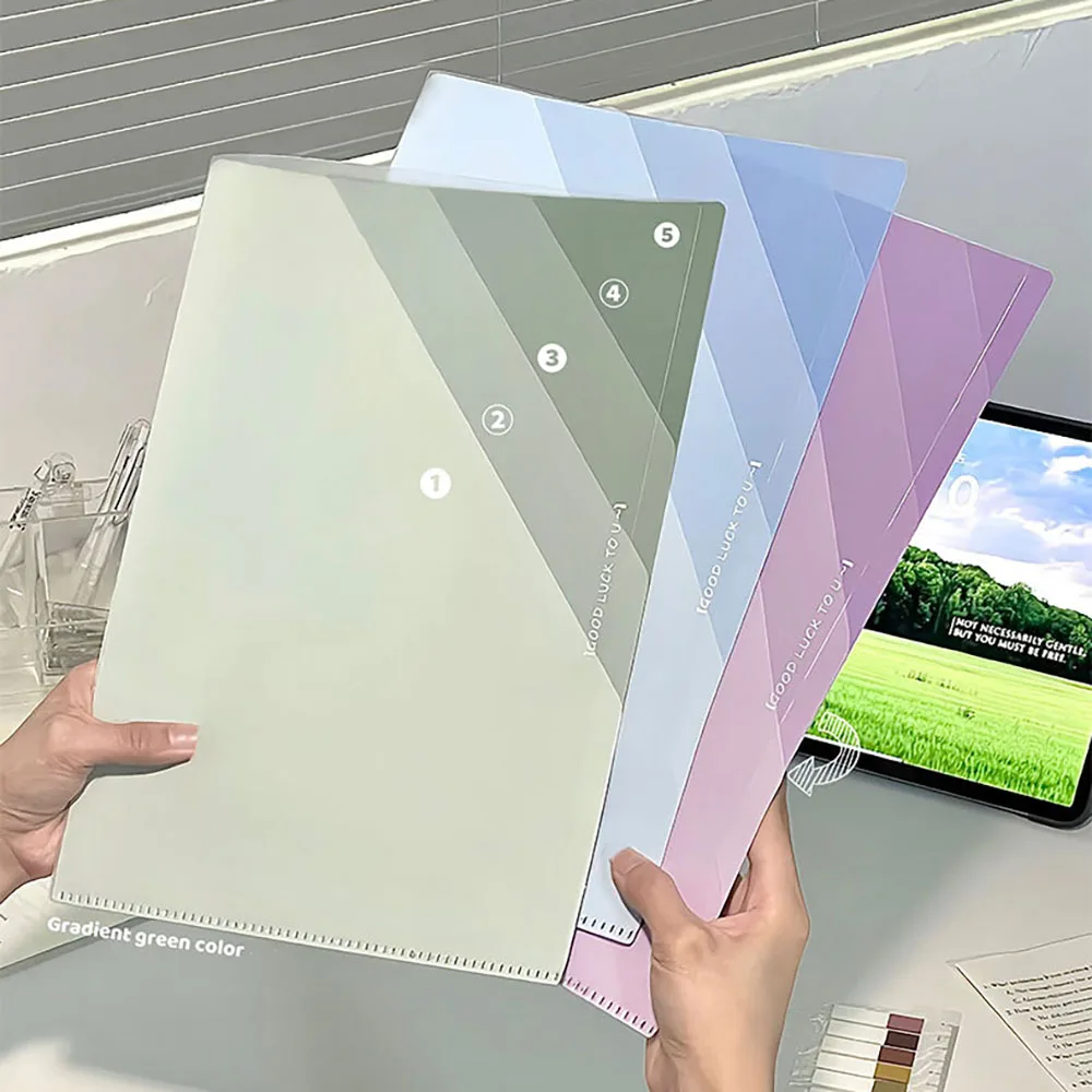 ページフォルダー 厚みのあるグラデーション L字型 縦型 学生用試験用紙フォルダー 収納ブック 大容量