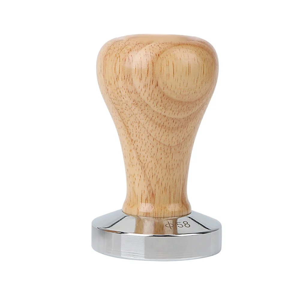 58MM/51MM Flat Espresso Tamper Coffeeware Stainless Steel Coffee Tamper Coffee Accessories Wood Handle Coffee Powder Hammer