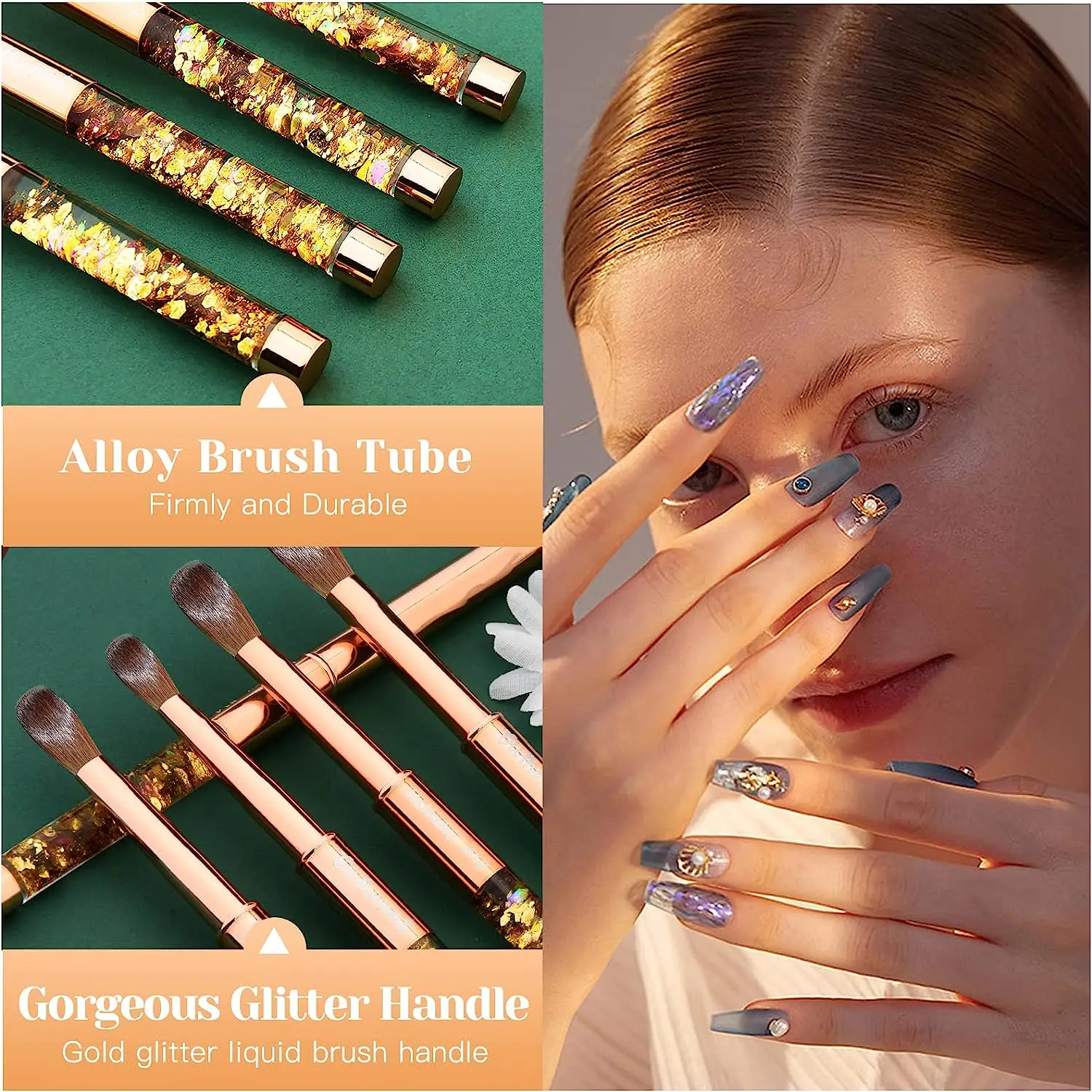 Kolinsky Pędzel do paznokci akrylowych, rozmiar 8, owalny okrągły pędzel z metalowym uchwytem