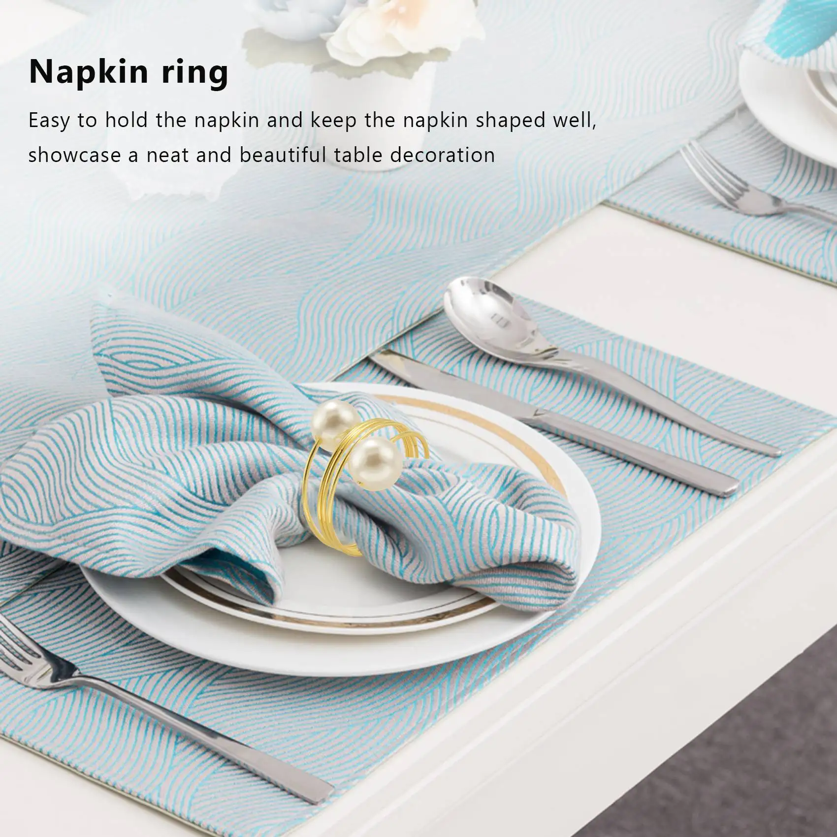 M12K-12 Pcs Double-Pearl Napkin Rings, Napkin Holders, Serviette Buckle For Wedding Reception, Festivals, Banquet