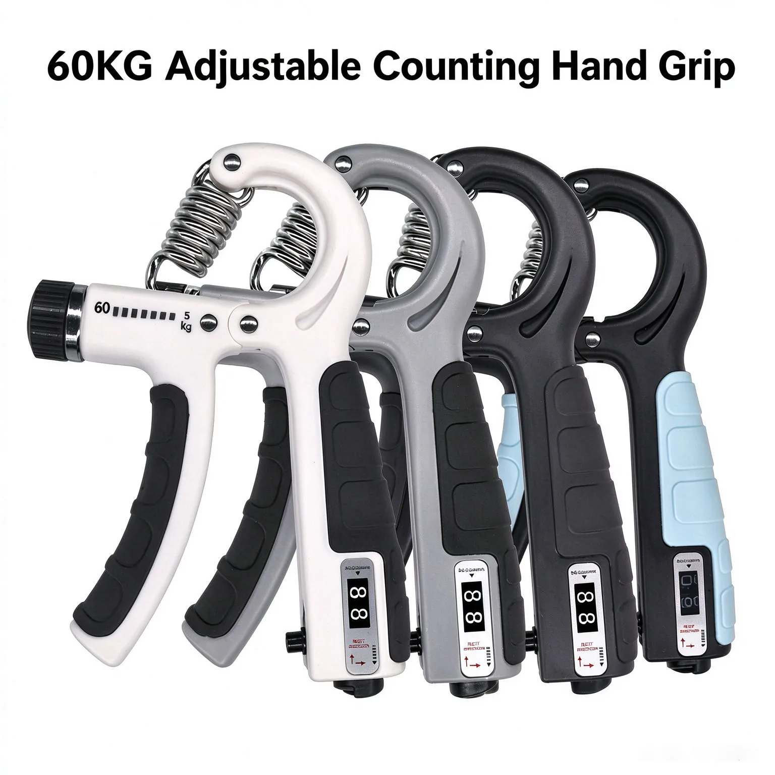 60KG Adjustable Counting Hand Grip Strengthener,Digital Counter Hand Gripper,Wrist Forearm Trainer,Fitness Hand Exercise Gripper