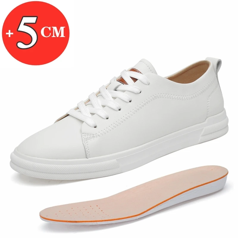 Flat or 5cm Height Increasing Men Shoes Casual Elevator Shoes Man Fashion Lift Sneakers Sport Genuine Leather Shoes Tall Shoes