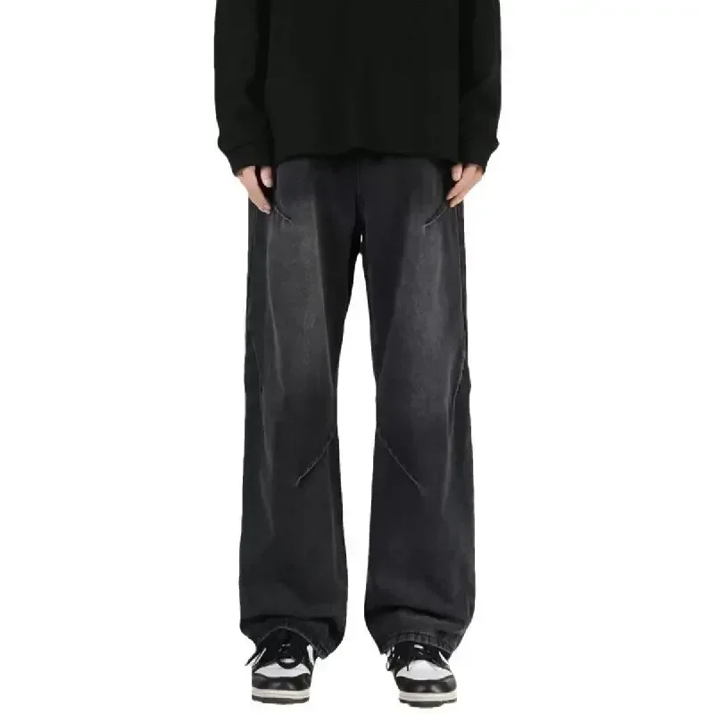 

Men's Patchwork Jeans Autumn and Winter Wide Leg Sag Loose Straight Pants Niche Design Sense of Advanced American High Street