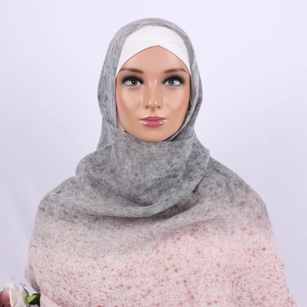 RIMAIRE Gradient Color Spot Pattern Fashionable Muslim Hijab 2024 New Women Scarf with Whiskers 210*95cm Big Size Scarf Hijabs