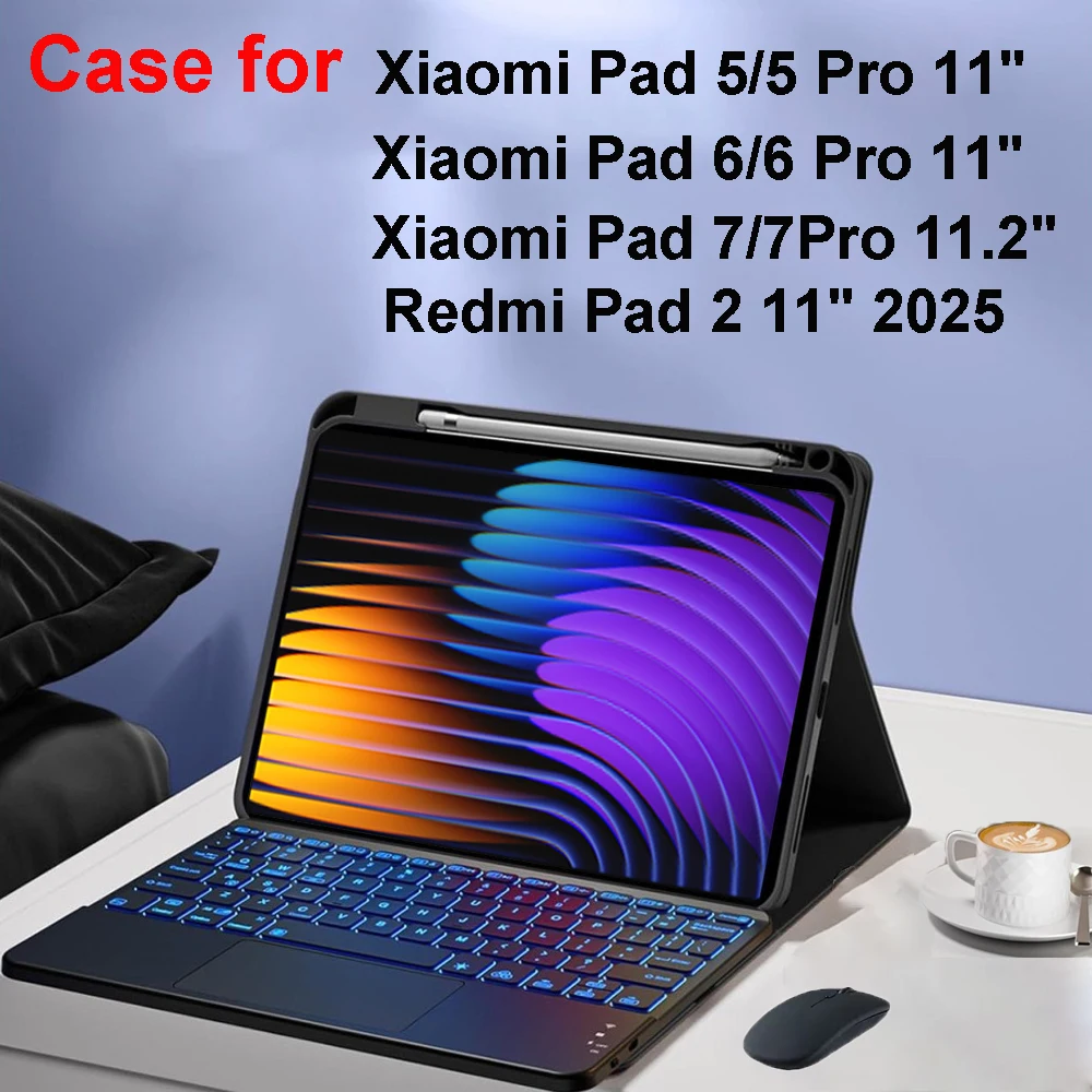 

Чехол Magic Keyboard для Xiaomi Pad 7 Pro 11,2 дюйма Pad 5/6 Pro 11-дюймовый чехол для клавиатуры Redmi Pad2 2025 Кожаный чехол-подставка