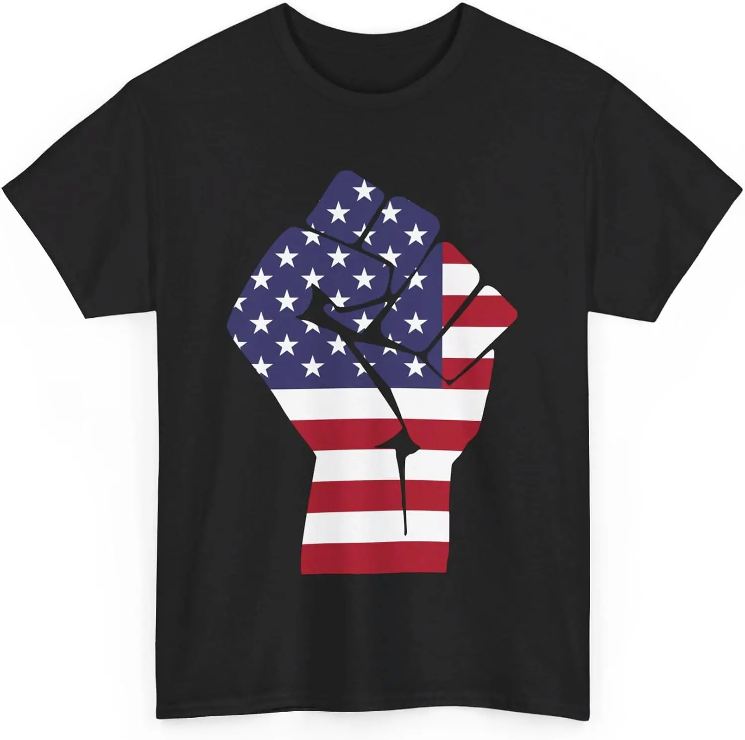 USA Patriotic American Flag Fist Red Blue White Stars Stripes Men Women Cotton T-Shirt