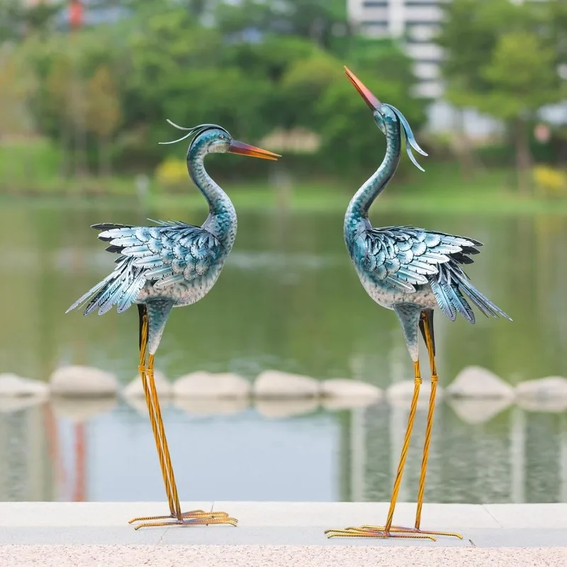 chisheen Large Garden Crane Statues Outdoor Sculptures,Metal Yard Art Heron Statues Standing Indoor Outdoor Decor,Bird Statues