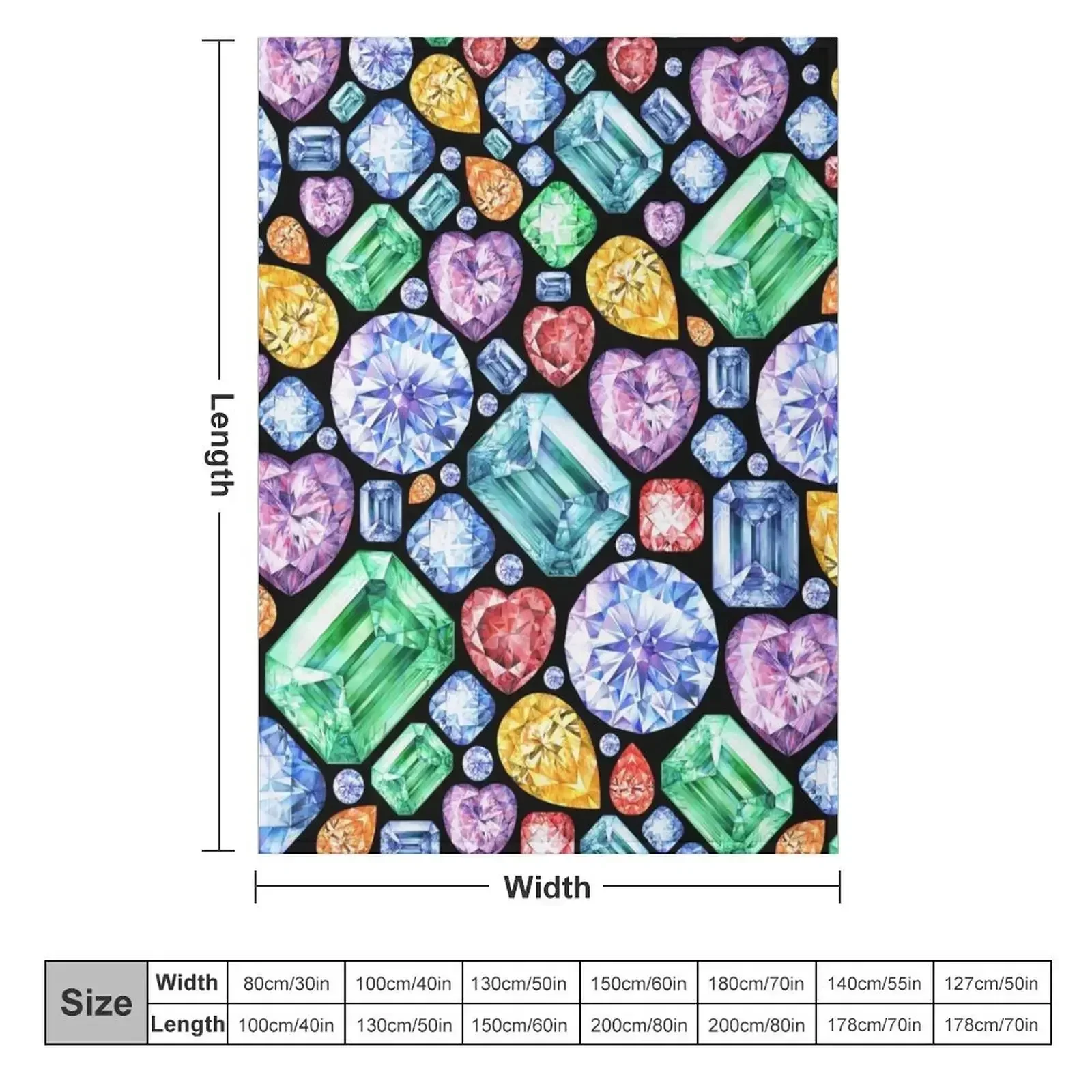 Colorful Gemstone Painting. Sparkling Gem Print on black Throw Blanket couch cozy soft plush fuzzy picnic outdoor blanket