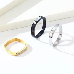 DARHSEN Simple Women Statement Square Rings Stainless Steel Black Silver Gold Color Fashion Jewelry Large Size 6 7 8 9 10 11 12