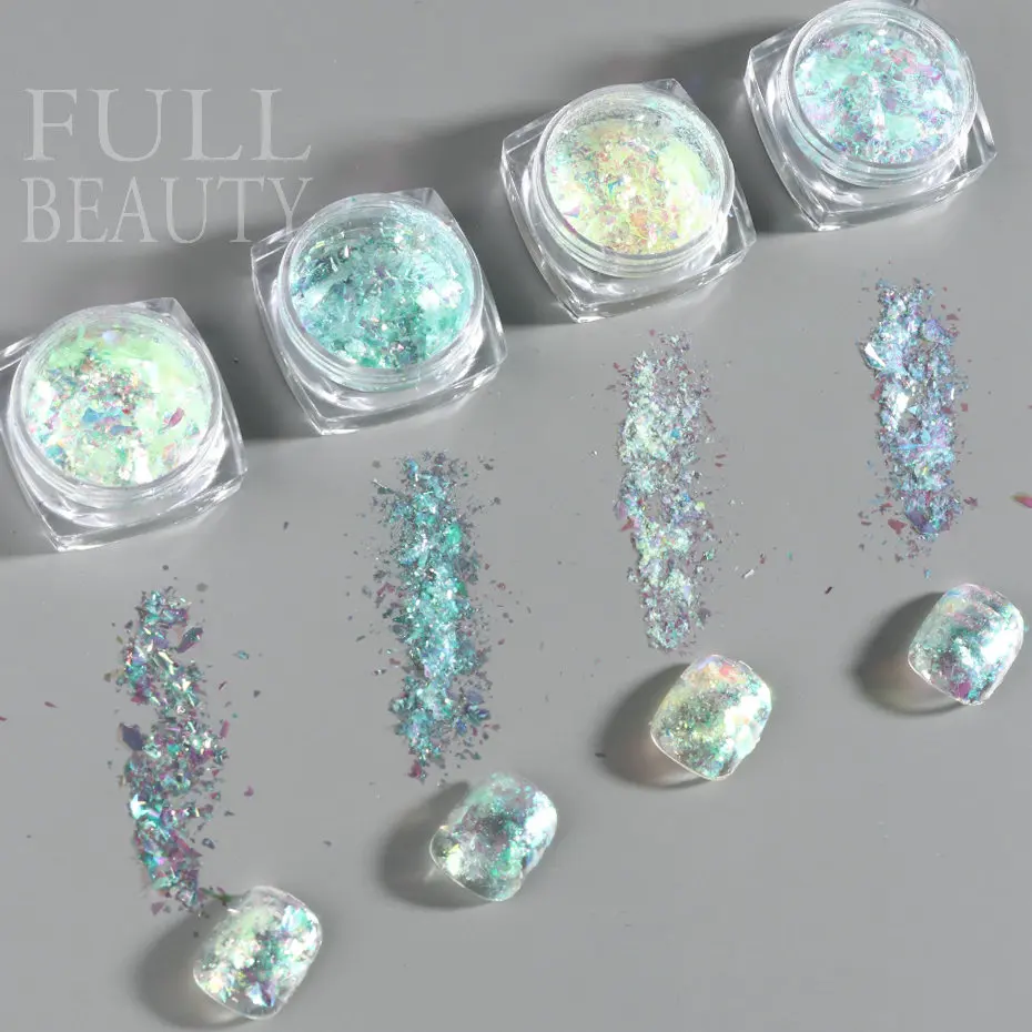 Aurora Opal Glitter Nails Art, Floco Ultra-fino, Lantejoulas Manicure Iridescente, Verde Menta, Pós Brilhantes, Decoração de Unhas, XY-OB, 1Jar