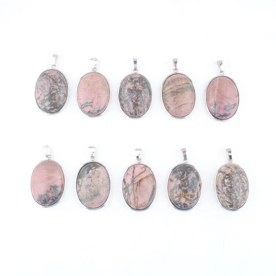 

New Fashion Natural Oval Rhodonite Stone Pendant Amulet Reiki Chakra Charm Women Exquisite Party Jewelry Wholesale 10Pcs AN4615