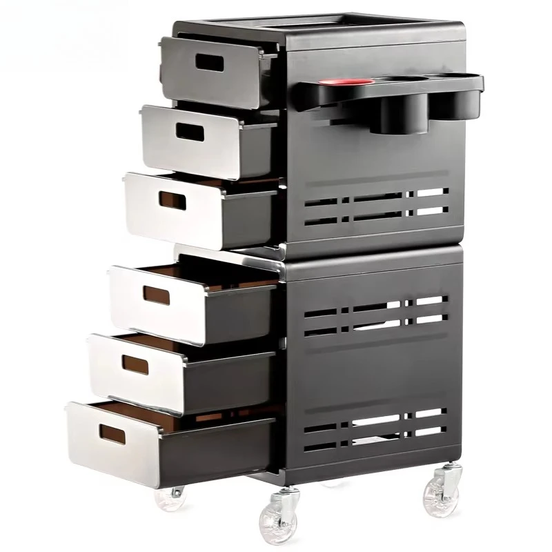 High-Quality Black Salon Trolley, 6-Drawer ABS&PP, Double Pull-Out, 3