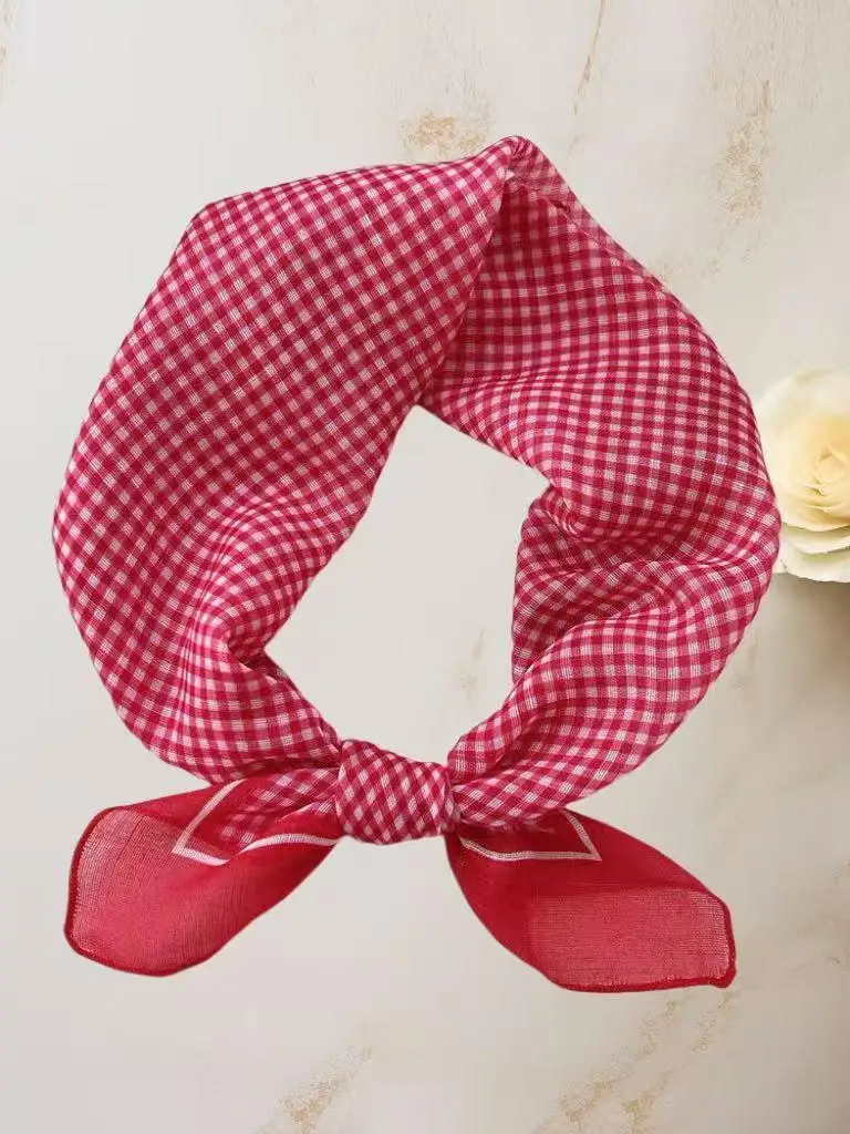 Pañuelo Cuad Pequeño y Moderno de Seda, Casual, de Marca, con Cuadrícula Fina, de Aodón y Lino, Multiusos, para el Cuel...
