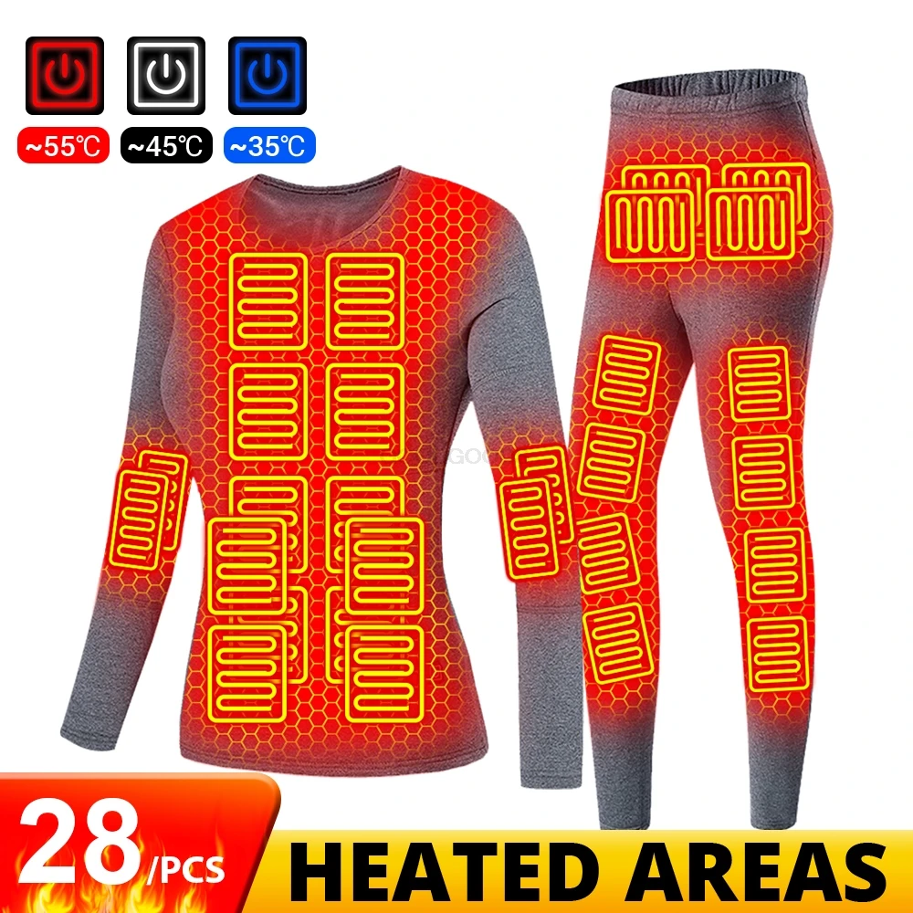 

Winter Heated Underwear Men Women USB Electric Heating Clothing Fleece Thermal Long Johns Heated Jacket Vest Men's Ski Suit