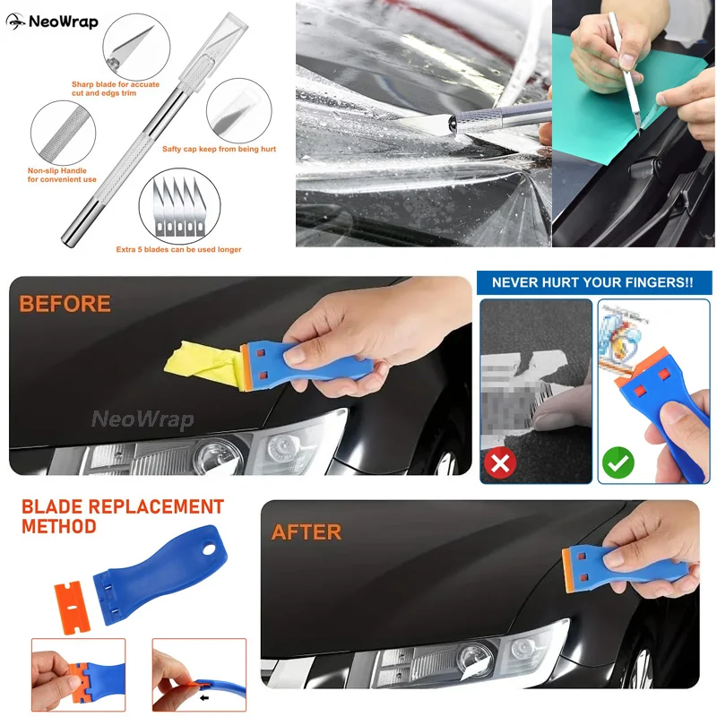 Window Tint Kit Car Wrap Tools with Felt Squeegee Utility Knife Shank Gasket Squeegee Vinyl Wrap Magnet Holder Kit Covering Tool view 6