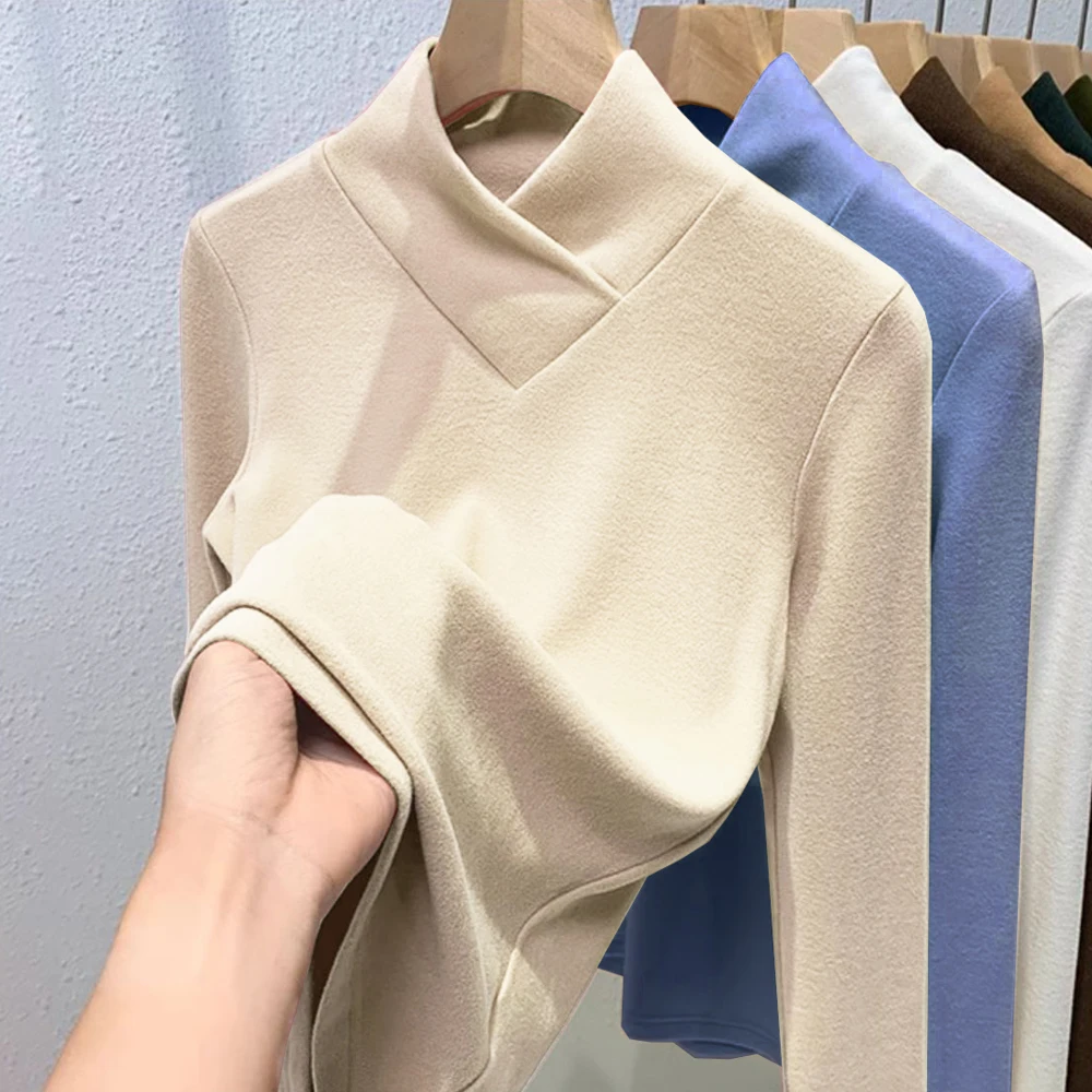 

Women's High Neck Elastic Version Pullover Knit T Shirt S-3XL Warm T-Shirt Women Clothing Full Sleeved Slim Fitting Shirts Top