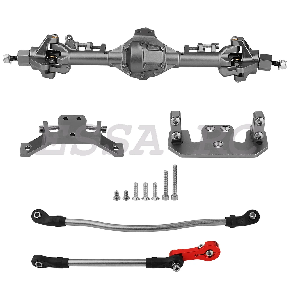 Alberi dell\'asse anteriore e posteriore asse in alluminio integrato cingolato da roccia con asta di sterzo Servo per 1/10 RC Axial SCX10 II