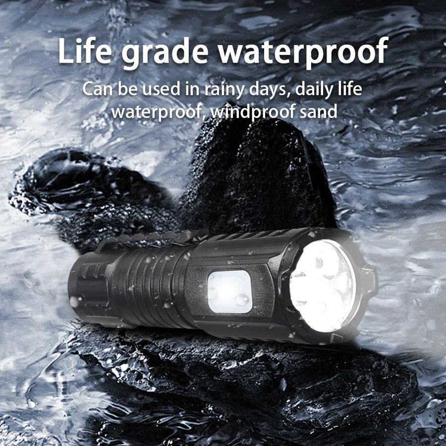 Tactical LED Mini Flashlight Outdoor 3 LED Torch Clip Magnet USB Rechargeable Work Light 5 Modes for Hiking Camping Car Repair