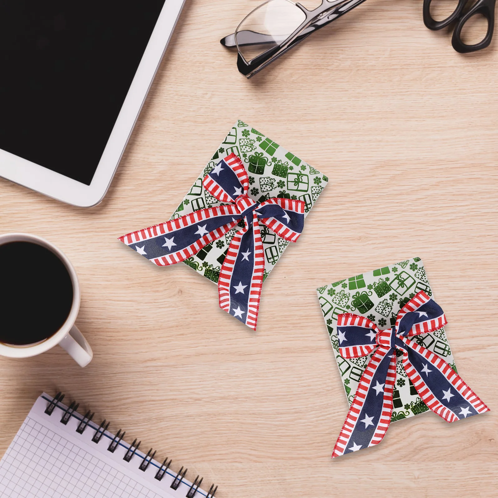 

2 Rolls Independence Day Decorative Ribbon for Craft Supplies Baby Gift Box DIY Accessories Stars Flower Packaging