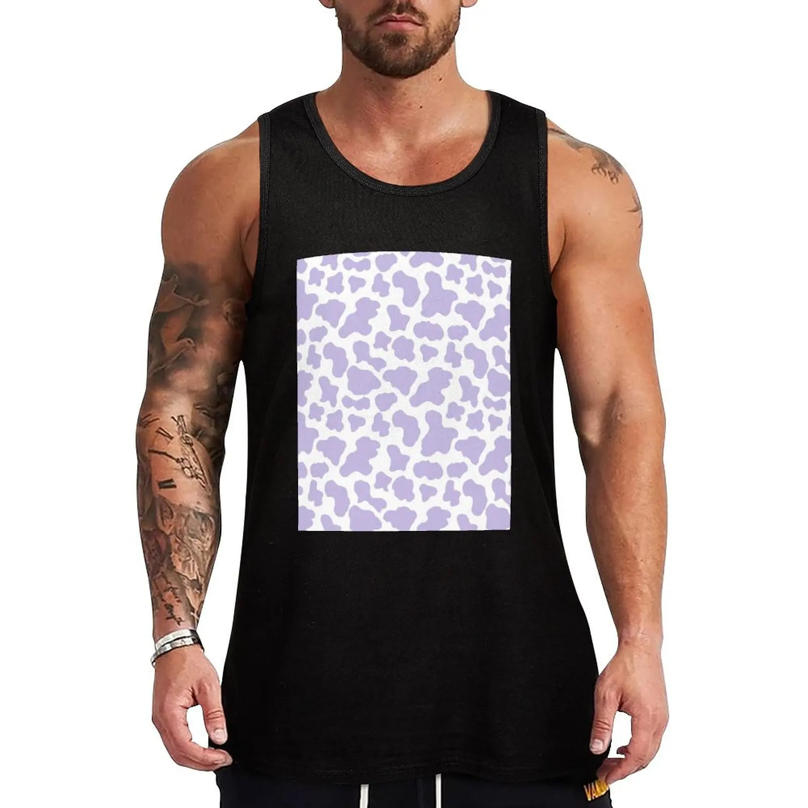 

Pastel purple cow print aesthetic pattern Tank Top t shirt gym Men's clothes luxury style sleeveless gym shirt man fitness