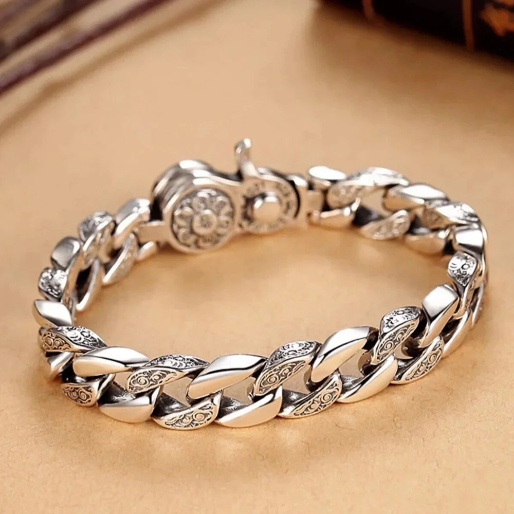 Men's bracelet can rotate tide men's domineering personality atmosphere retro fashion Silver jewelry.