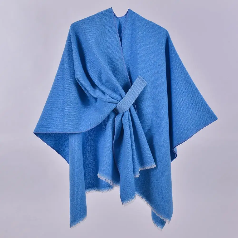 

Colorblock Scarf Cardigan Poncho Double-sided Pure Color Irregular Open Front Bat Sleeve Cardigan for Women Winter Fall Cape