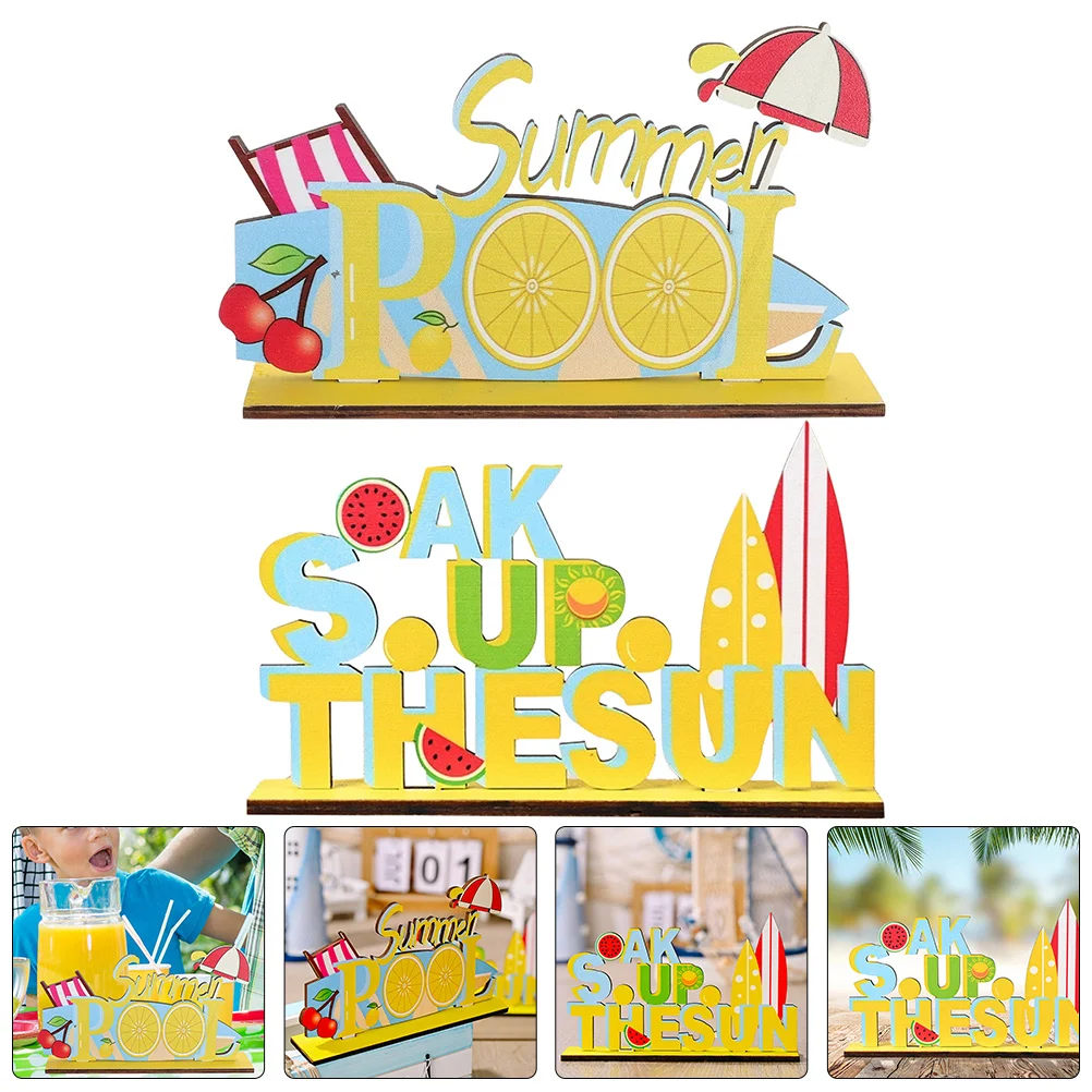 

2Pcs Summer Letter Ornament Wood Craft Large Table Decor Photo Prop for Home Office Party Hawaiian Luau Tropical Decoration
