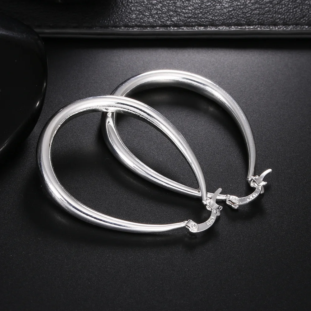 100% 41MM 925 Sterling Silver Smooth Circle Big Hoop Earrings For Women Lady Fashion Charm High Quality Wedding Jewelry Gift image 6