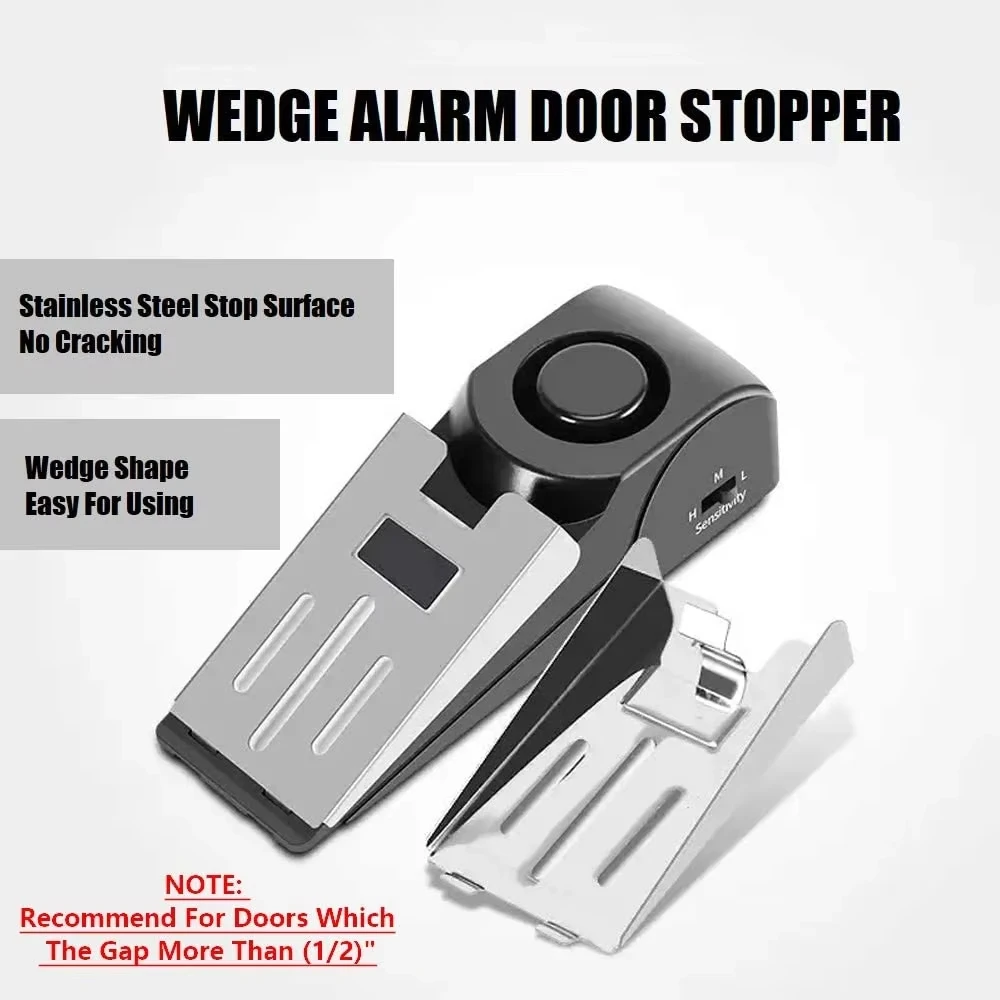 120db Wireless Door Stop Alarm Stainless Steel Anti-theft Door Blocking Device Safety Door Wedge for Travel Hotel