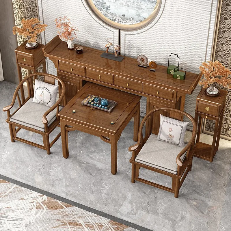 Solid wood altar offering table eight immortals table middle hall six-piece set of God of Wealth case table warping head case