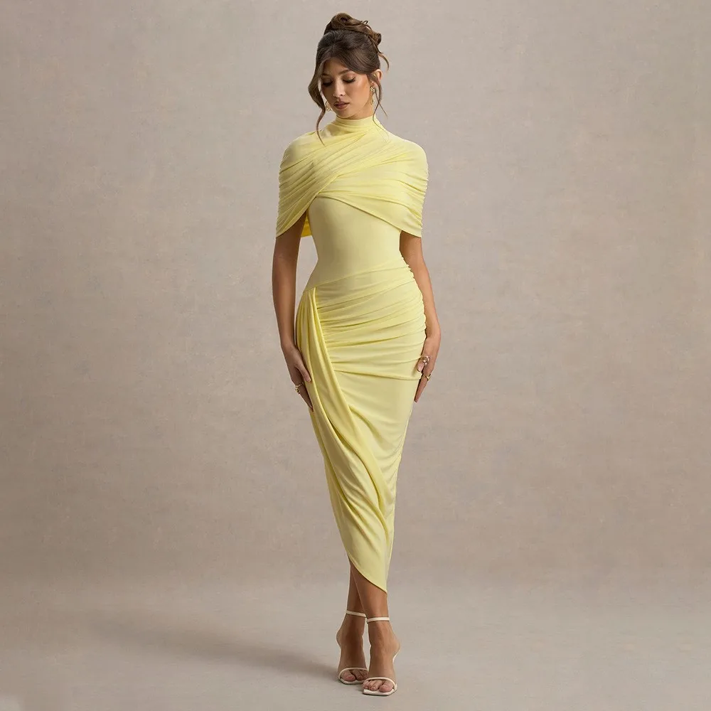 Robe plissée dos nu printemps été robe femme à la mode couleur unie Sexy mince irrégulière longue robe Ropa Mujer robes