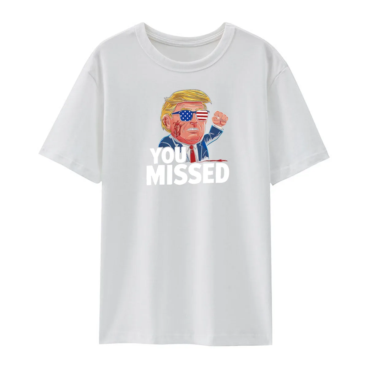 Donald Trump You Missed Fist 2024 T-Shirt Casual Men\'s Short Sleeved Shirt