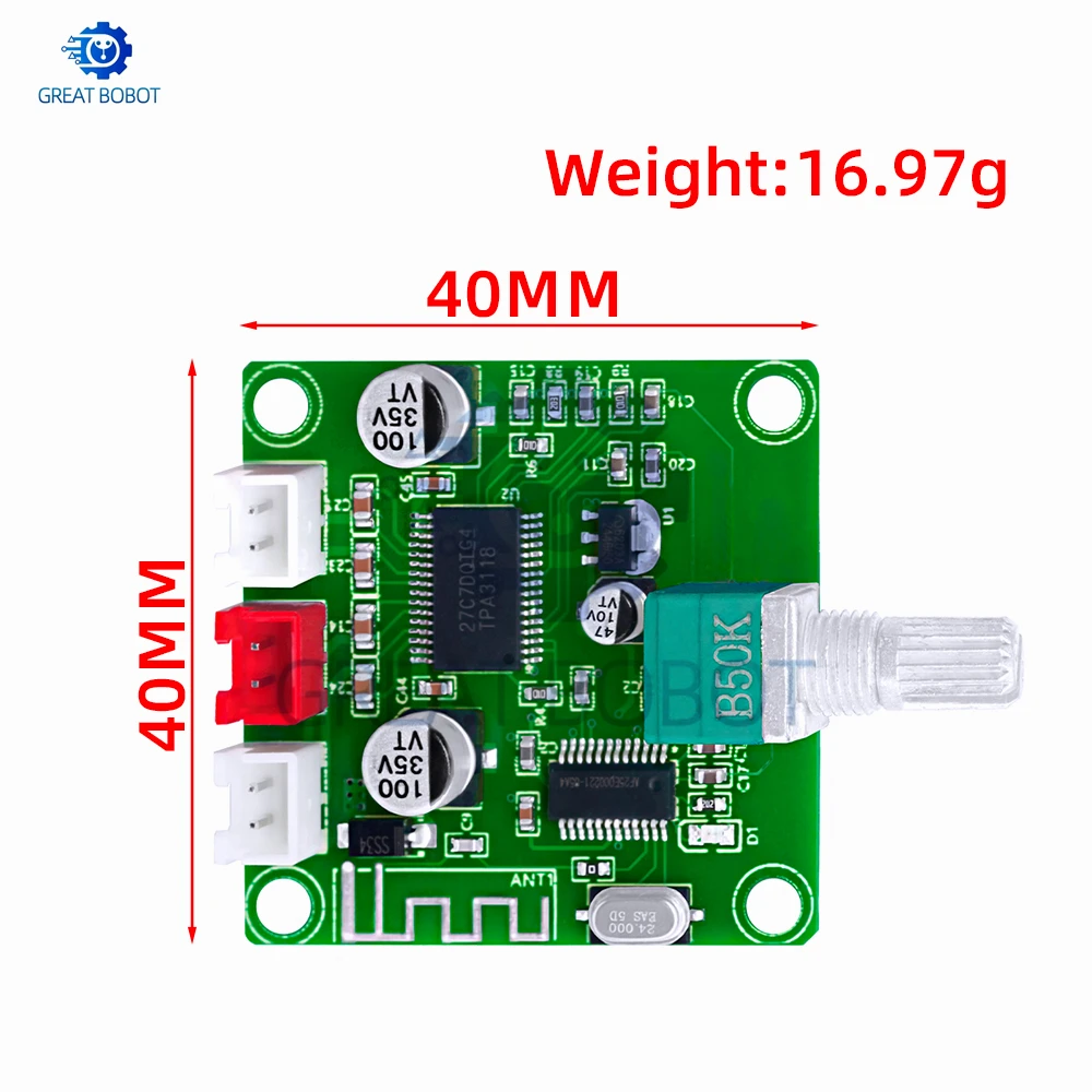 XH-A414 DC12-24V 5.0 – cyfrowa płytka wzmacniacza Bluetooth, 50 W + 50 W, z wbudowanym układem wzmacniacza TPA3118D2, 50K, podwójny potencjometr. — zdjęcie produktu 2